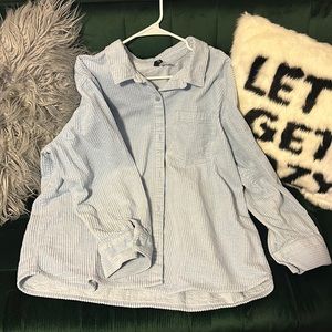 blue button-up jacket